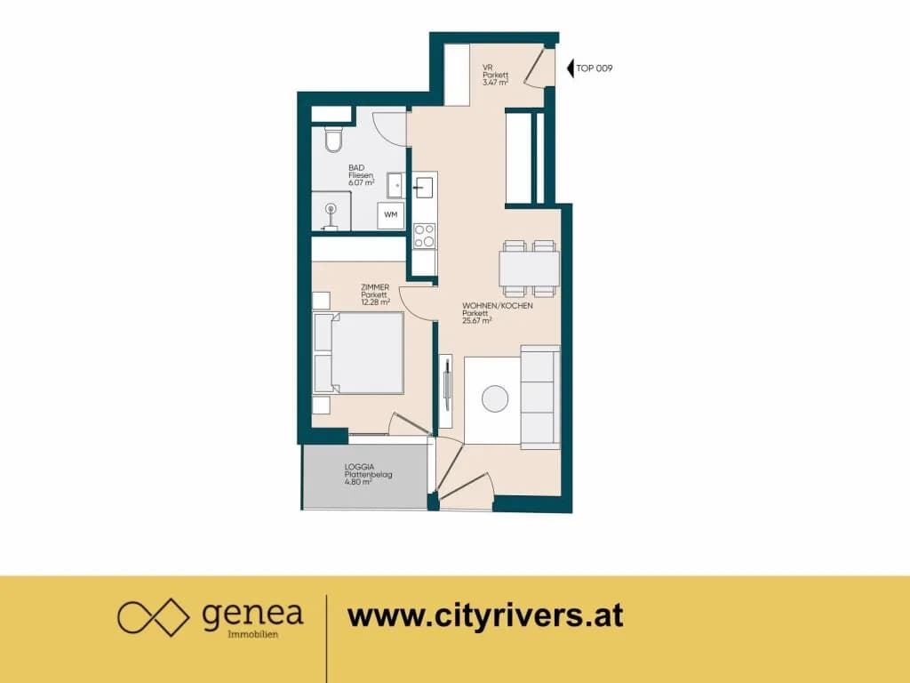2-Zimmer-Wohnung mieten in Graz – 47,49 m², € 675 – Bild 2 von 13