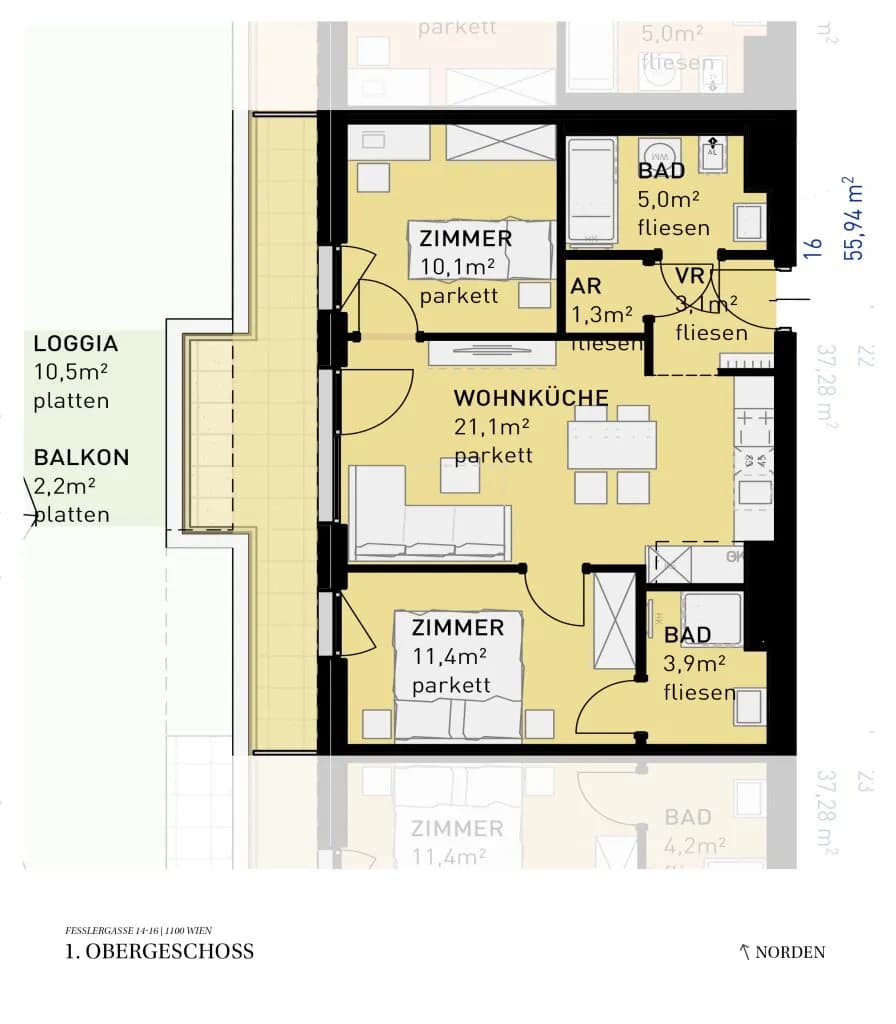 3-Zimmer-Wohnung kaufen in Wien – 55,8 m², € 424.500 – Bild 11 von 11