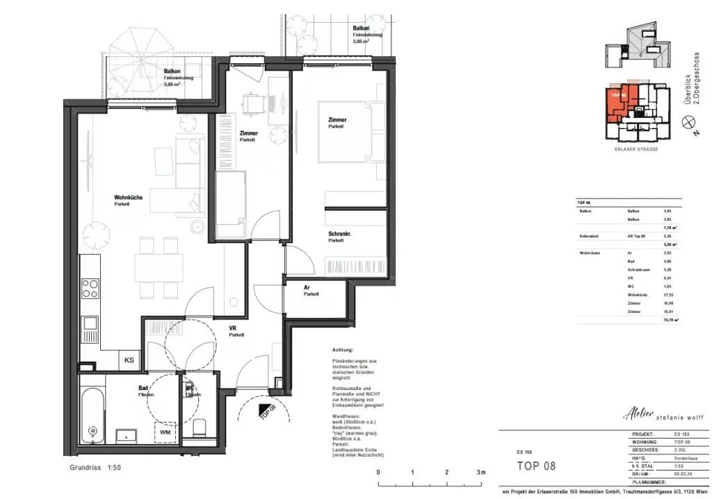 3-Zimmer-Wohnung kaufen in Wien – 72,78 m², € 530.000 – Bild 3 von 4