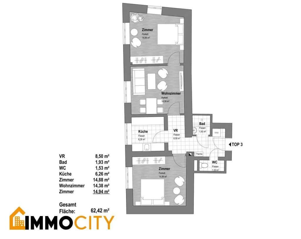 3-Zimmer-Wohnung kaufen in Wien – 62,42 m², € 349.000 – Bild 5 von 12