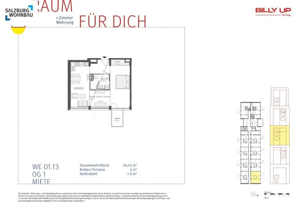 1-Zimmer-Wohnung mieten in Salzburg Stadt – 57 m², € 1.368 – Bild 6 von 6