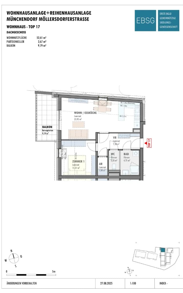 2-Zimmer-Wohnung mieten in Mödling – 52,29 m², € 888 – Bild 2 von 2