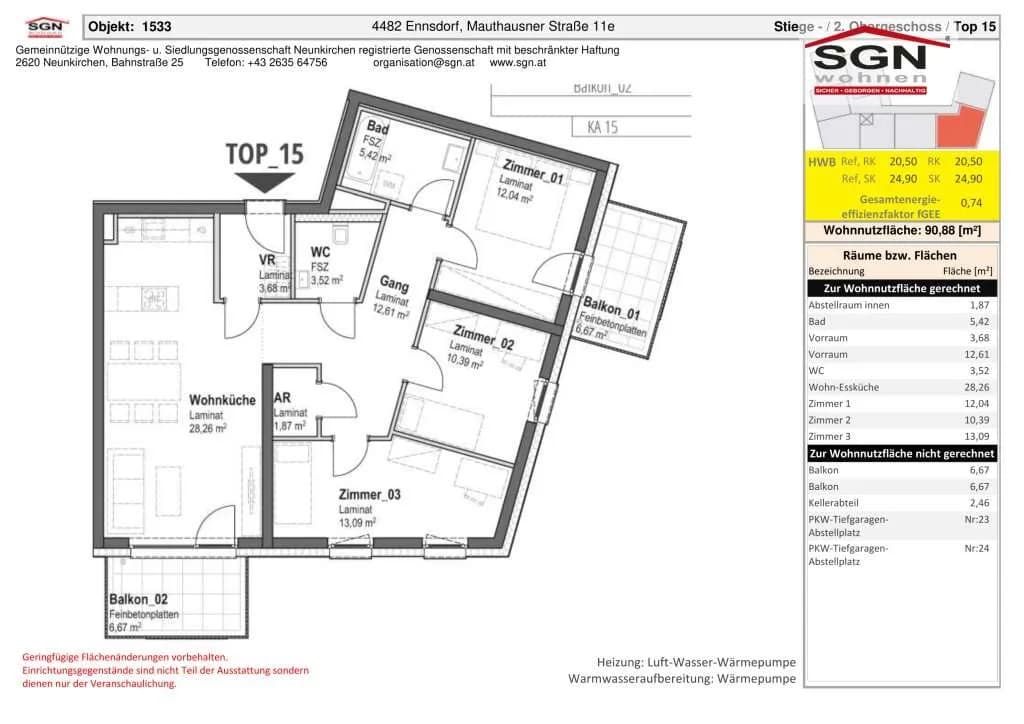4-Zimmer-Wohnung mieten in Amstetten – 90,88 m², € 1.158 – Bild 9 von 9