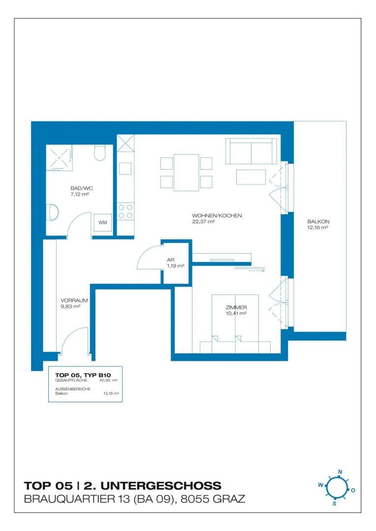 2-Zimmer-Wohnung mieten in Graz – 50,92 m², € 811 – Bild 14 von 14