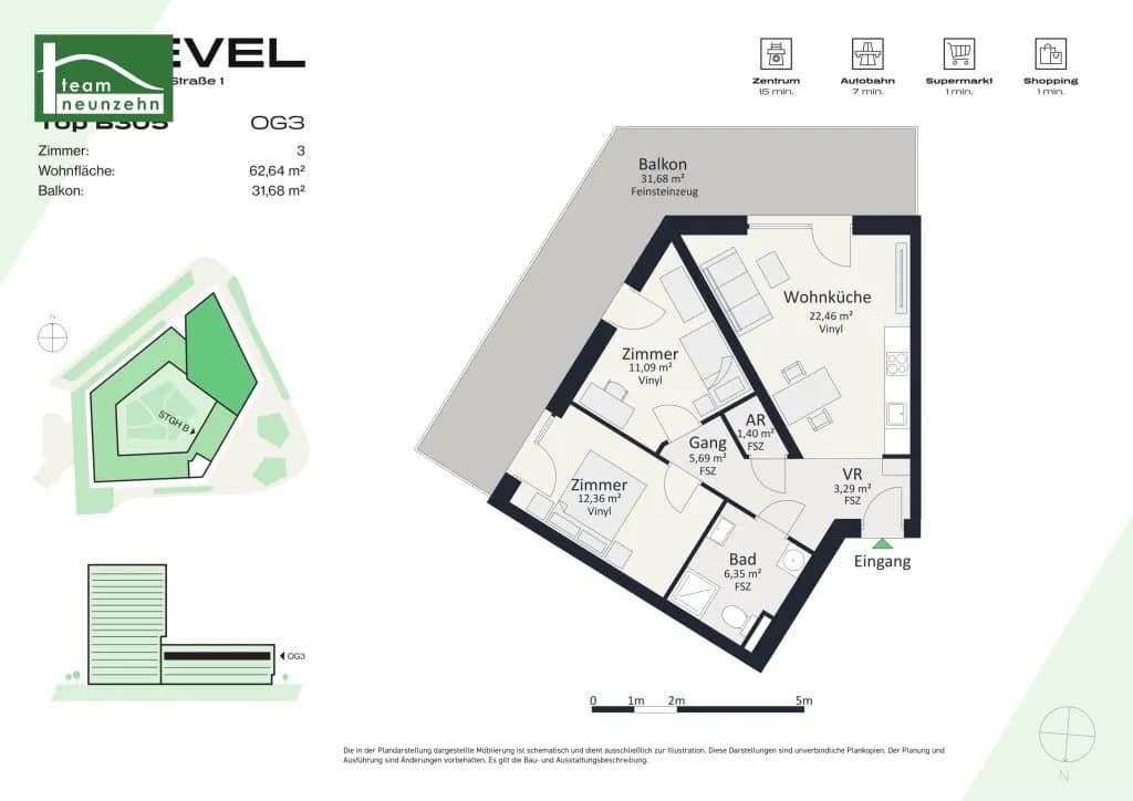 3-Zimmer-Wohnung mieten in Graz – 62,64 m², € 995 – Bild 25 von 25