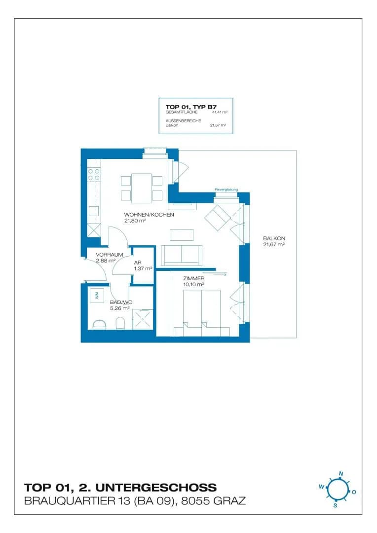 2-Zimmer-Wohnung mieten in Graz – 41,41 m², € 632 – Bild 14 von 14