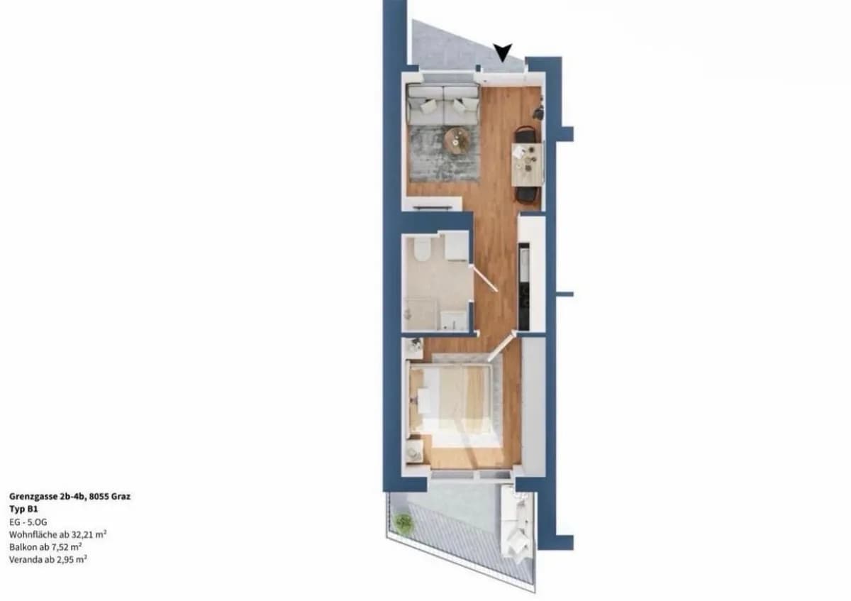 2-Zimmer-Wohnung mieten in Graz – 32,21 m², € 484 – Bild 8 von 8