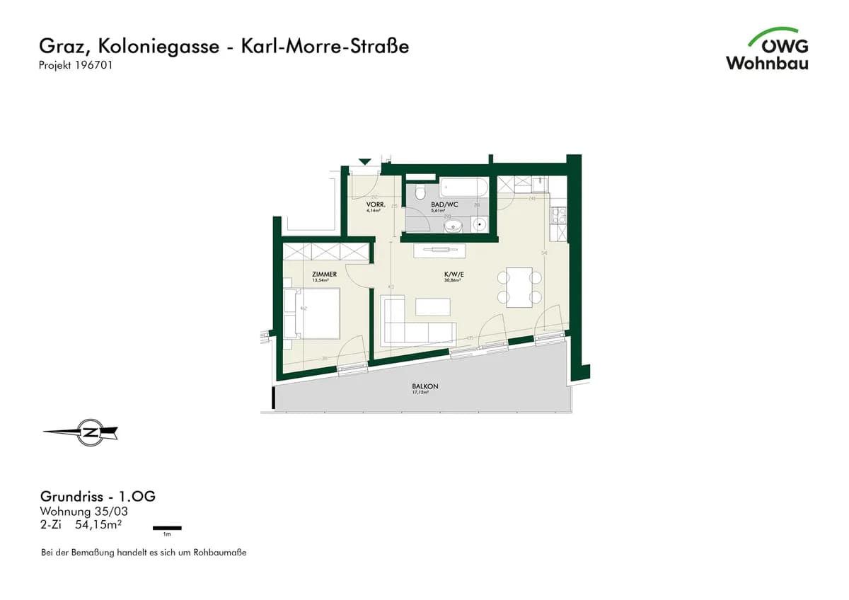 2-Zimmer-Wohnung mieten in Graz – 54,2 m², € 959 – Bild 5 von 5