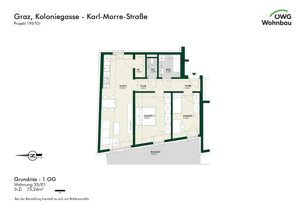 3-Zimmer-Wohnung mieten in Graz – 73,2 m², € 1.214 – Bild 5 von 5