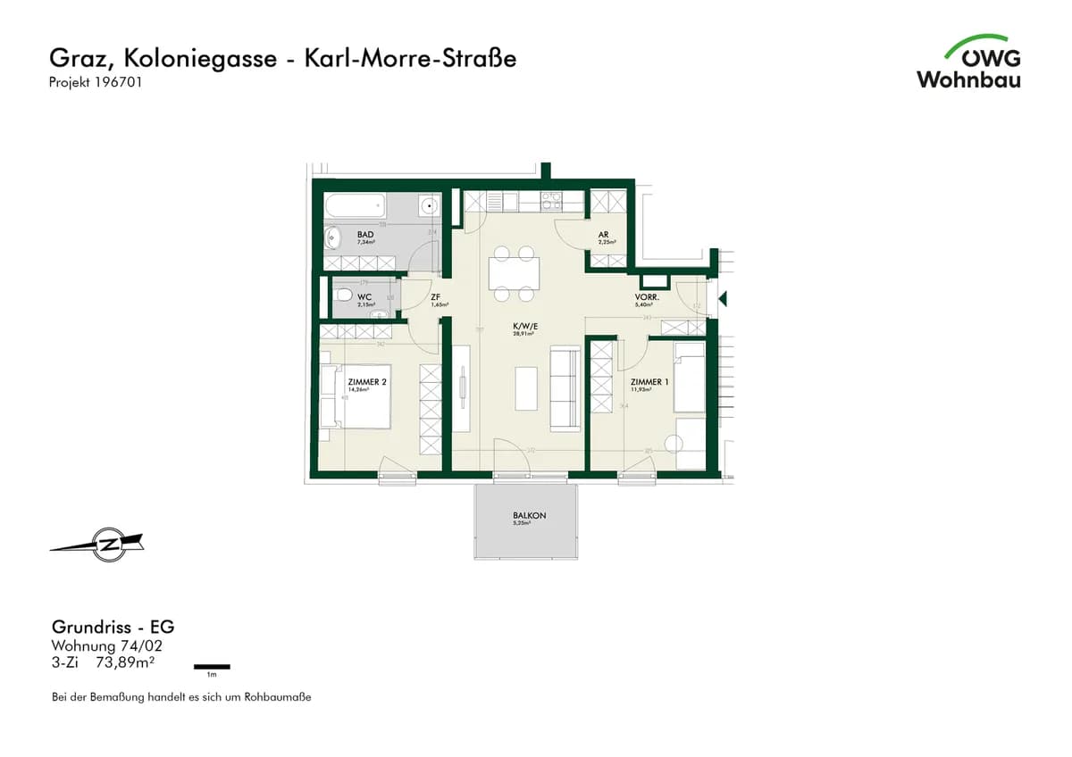 3-Zimmer-Wohnung mieten in Graz – 73,9 m², € 1.178 – Bild 5 von 5