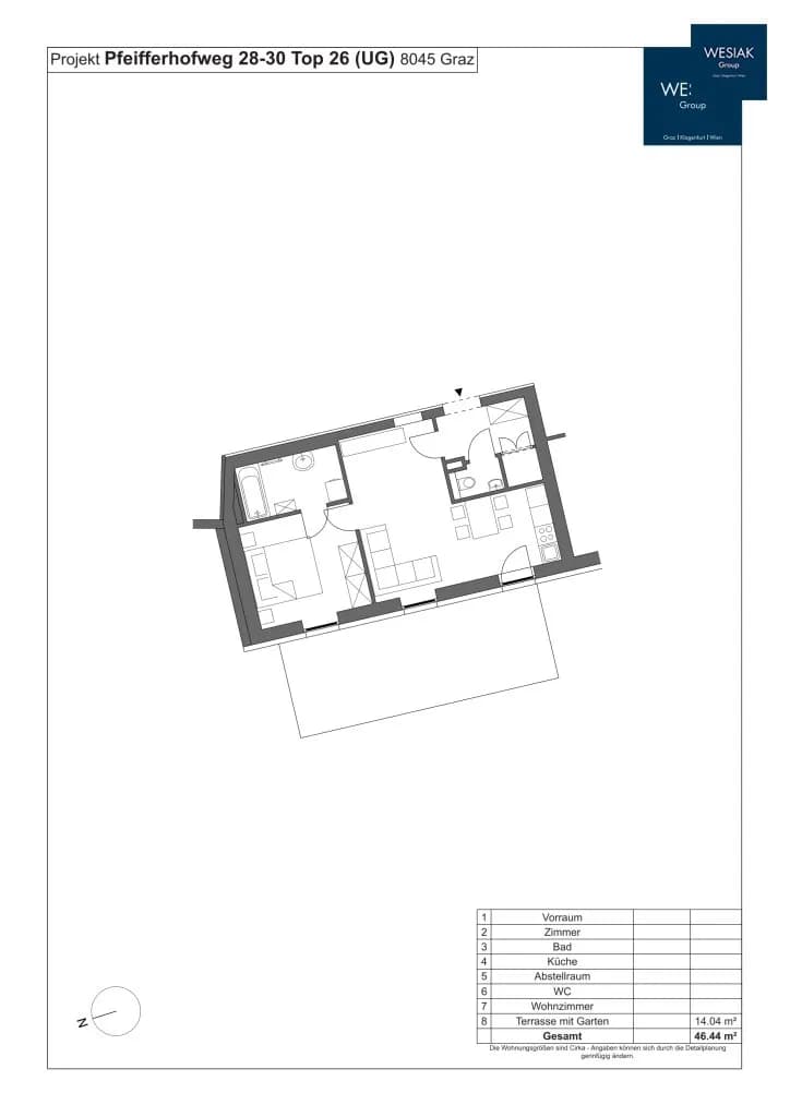 2-Zimmer-Wohnung mieten in Graz – 47 m², € 701 – Bild 3 von 3