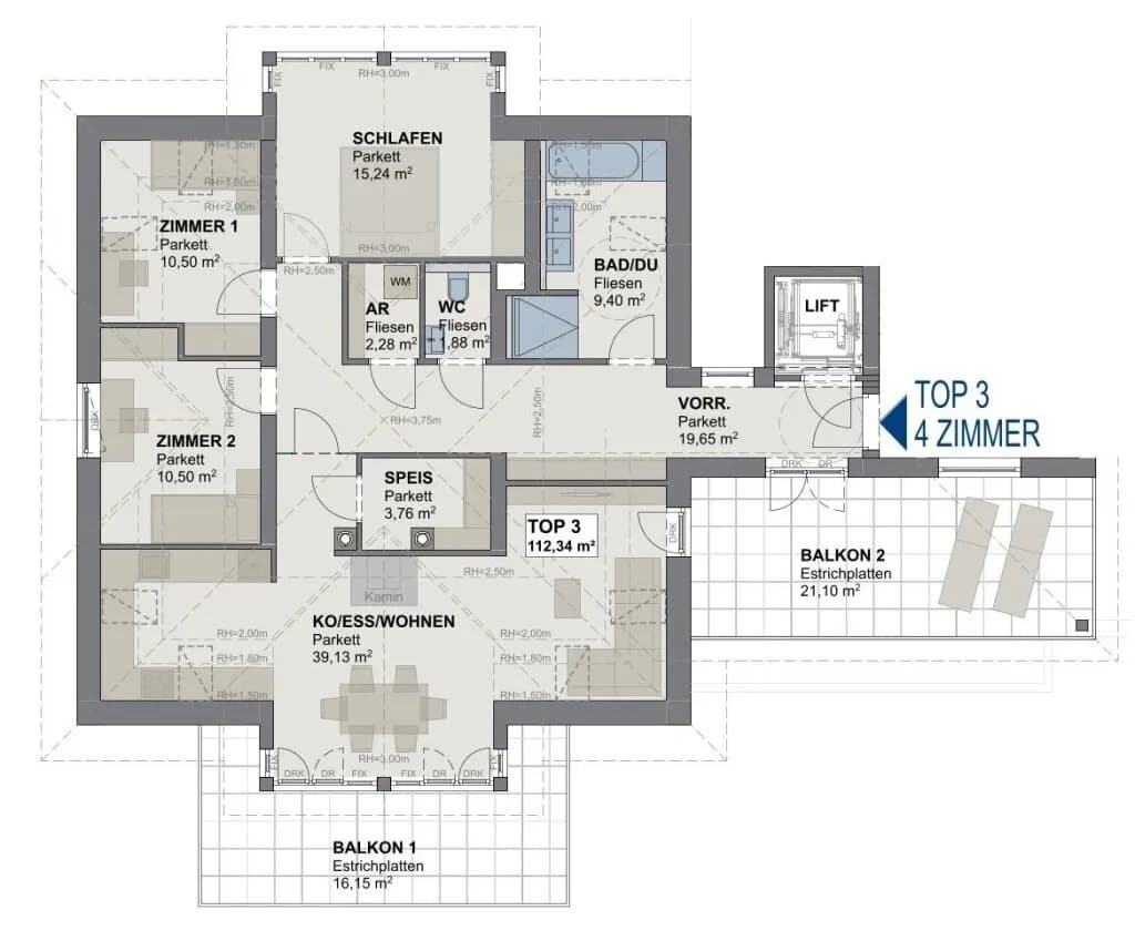 4-Zimmer-Wohnung kaufen in Vöcklabruck – 112,34 m², € 1.180.000 – Bild 5 von 5