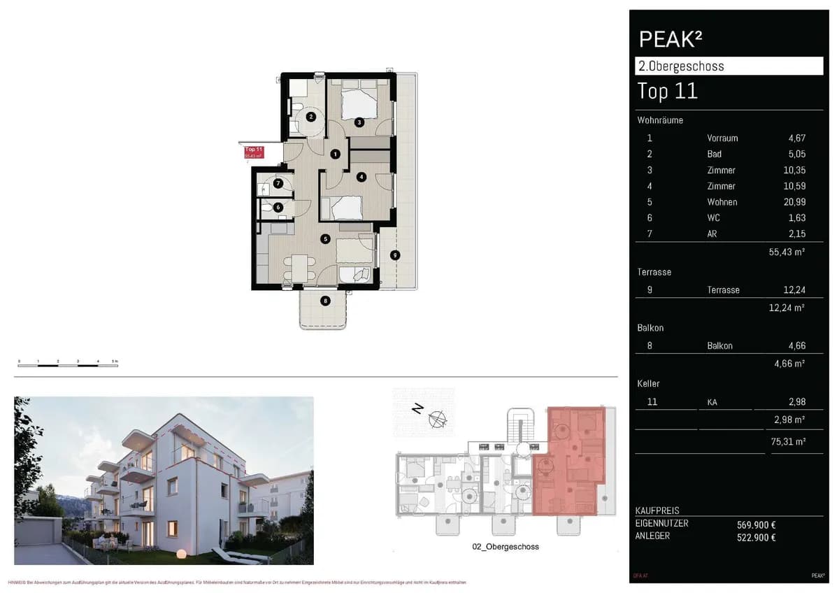 3-Zimmer-Wohnung kaufen in Innsbruck – 55,43 m², € 569.900
