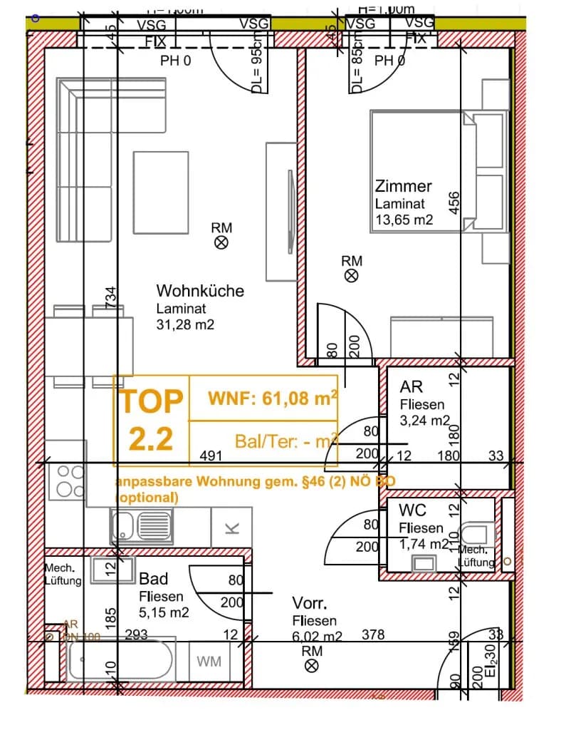 2-Zimmer-Wohnung kaufen in Mistelbach – 62,48 m², € 245.000 – Bild 6 von 6