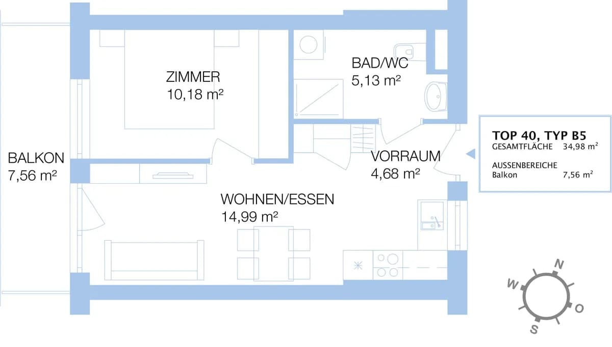2-Zimmer-Wohnung mieten in Graz – 35,5 m², € 686 – Bild 11 von 11