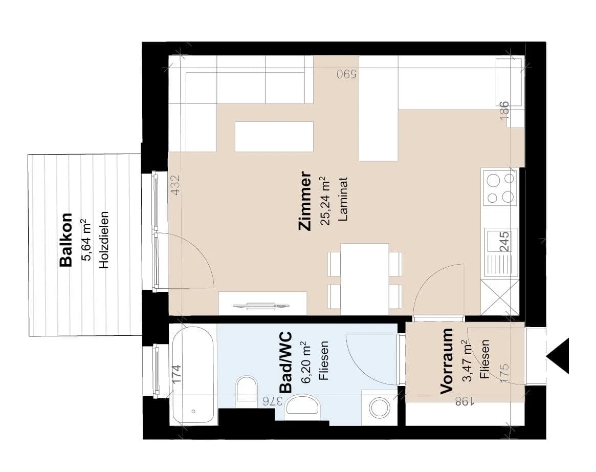 1-Zimmer-Wohnung mieten in Graz – 34,91 m², € 522