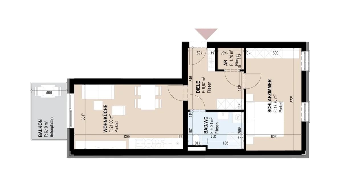2-Zimmer-Wohnung mieten in Graz – 56,16 m², € 774