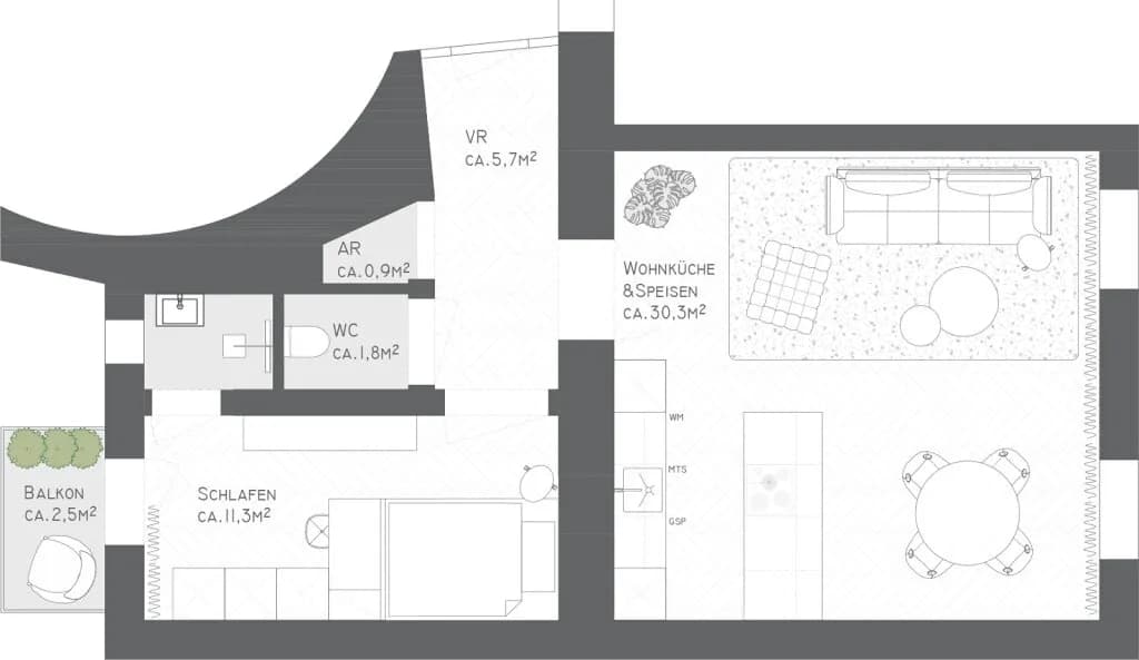 2-Zimmer-Wohnung mieten in Graz – 50 m², € 727 – Bild 6 von 8