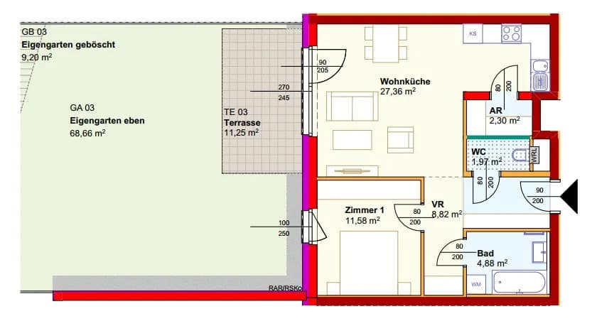2-Zimmer-Wohnung mieten in Horn – 56,91 m², € 611 – Bild 2 von 2