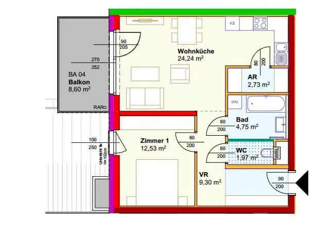 2-Zimmer-Wohnung mieten in Horn – 56,91 m², € 548 – Bild 2 von 2