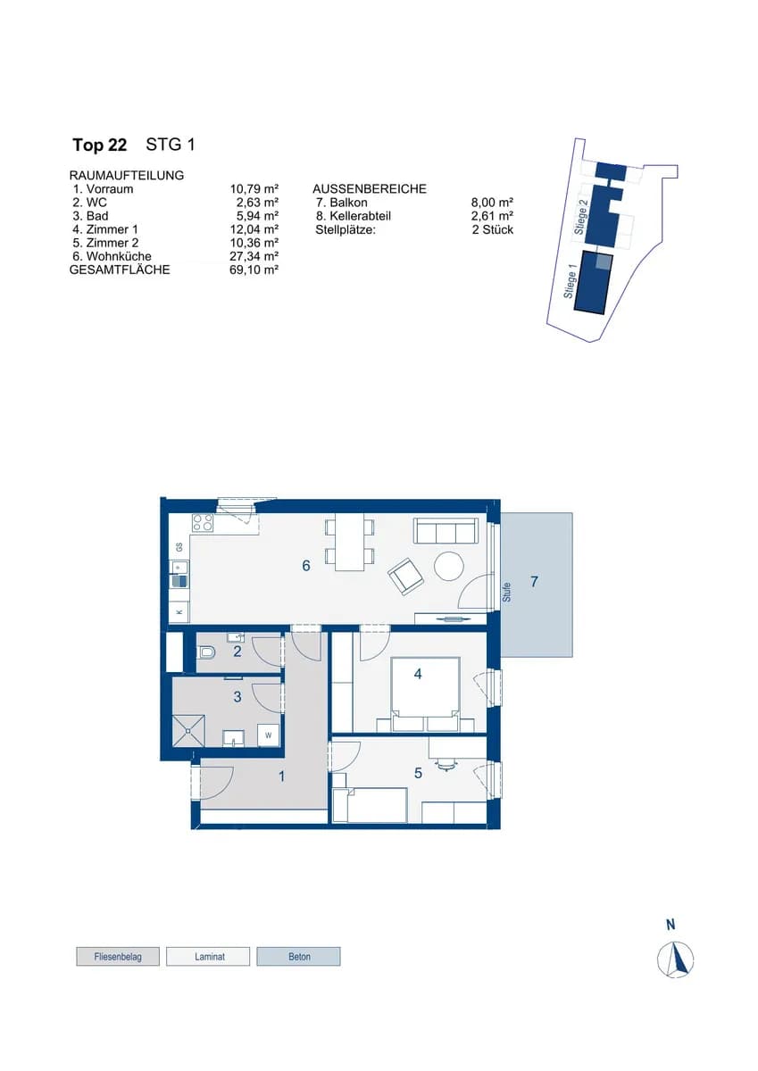 3-Zimmer-Wohnung mieten in Mödling – 69,09 m², € 825 – Bild 2 von 2
