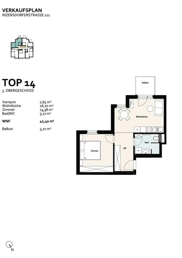 2-Zimmer-Wohnung kaufen in Wien – 42,41 m², € 279.000 – Bild 12 von 12