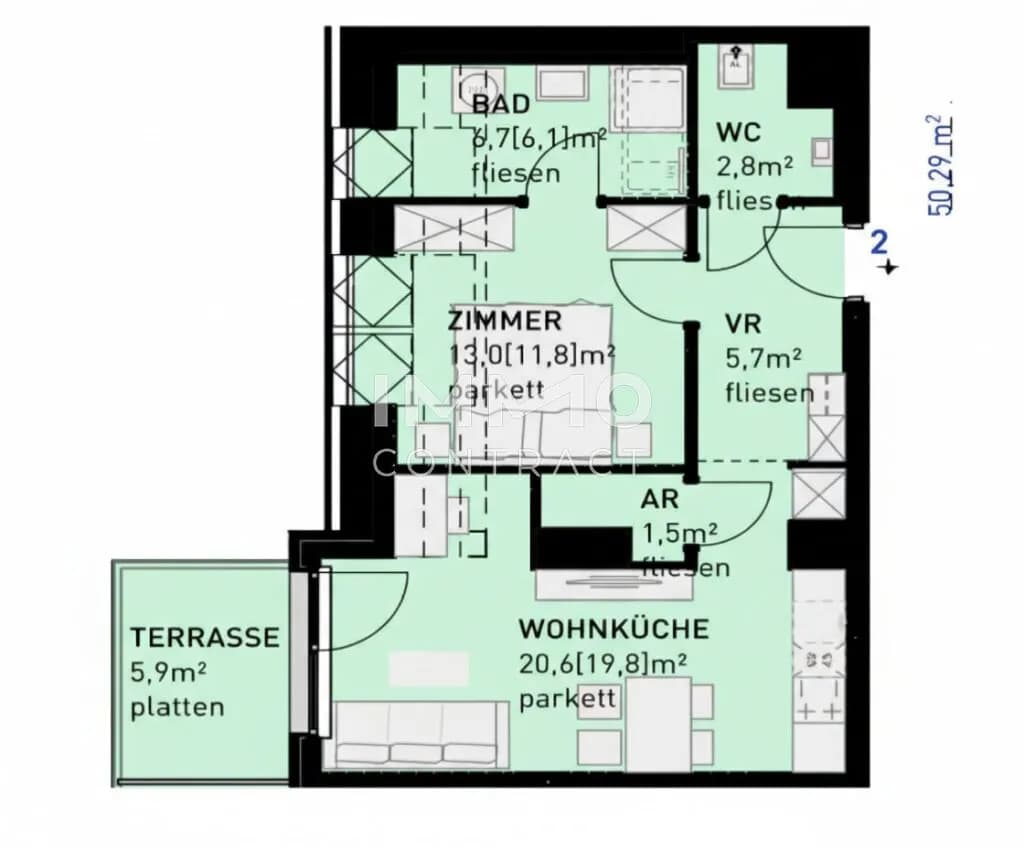 2-Zimmer-Wohnung kaufen in Wien – 50,3 m², € 365.500 – Bild 12 von 12