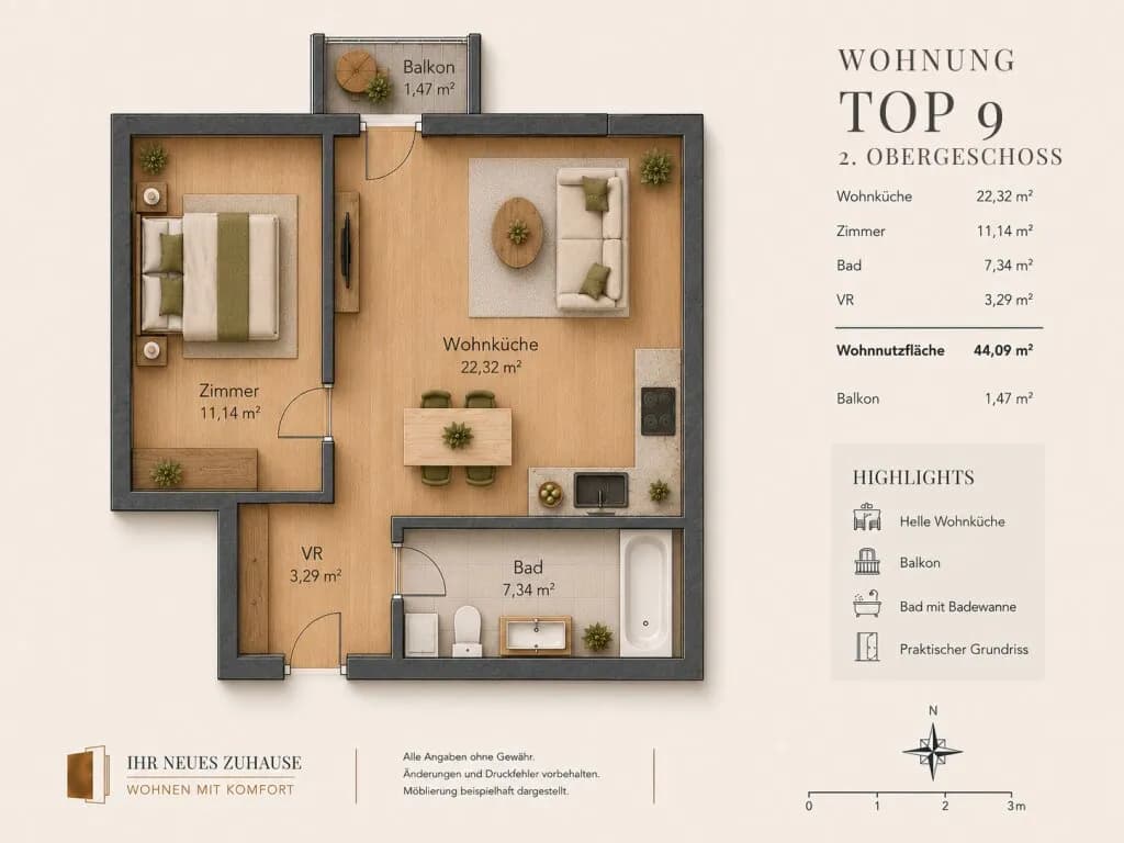 2-Zimmer-Wohnung kaufen in Wien – 44,09 m², € 299.000 – Bild 12 von 12