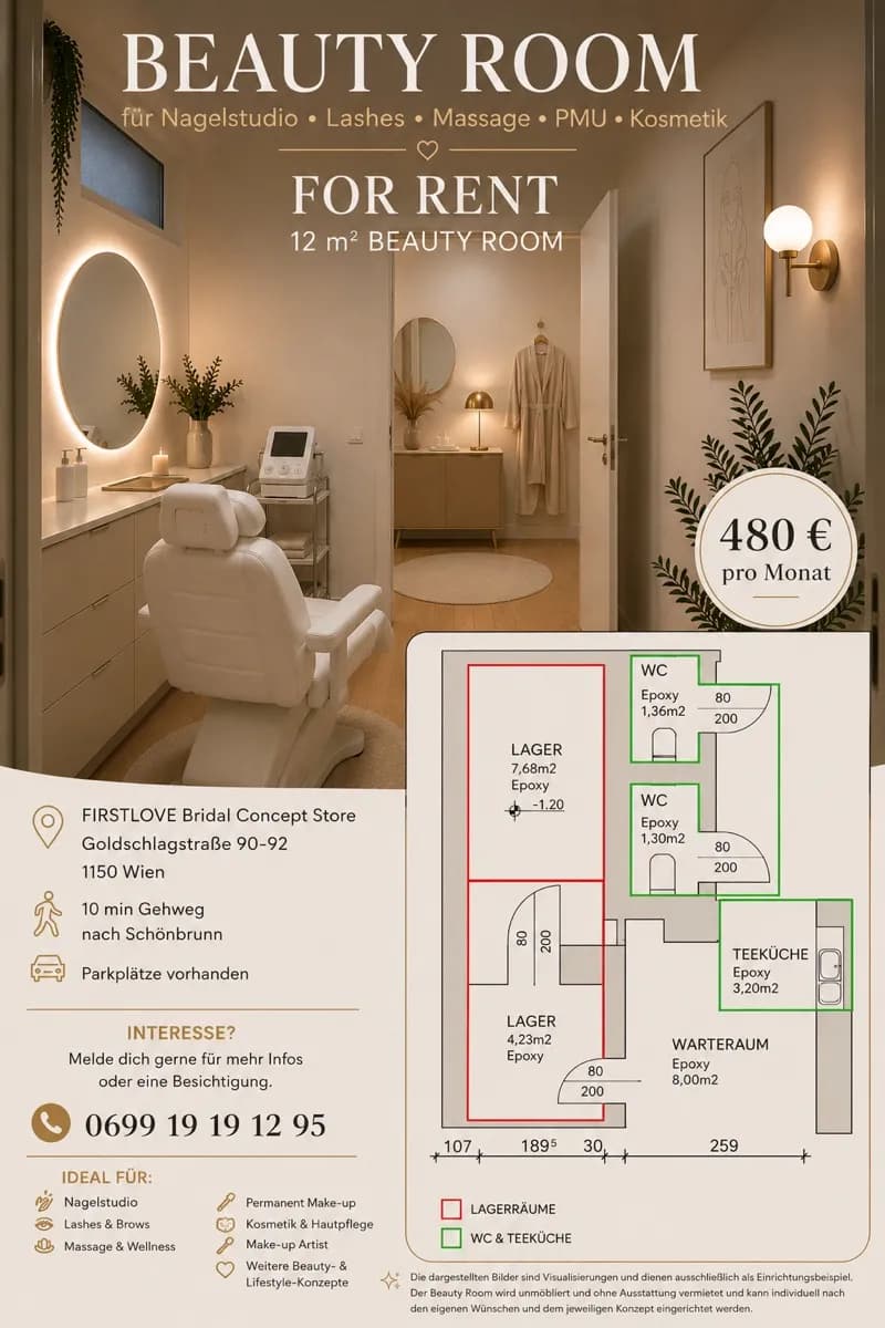 2-Zimmer-Gewerbeimmobilie mieten in Wien – 12 m², € 480 – Bild 2 von 2