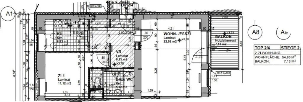 2-Zimmer-Wohnung mieten in Tulln – 54,83 m², € 522 – Bild 2 von 2