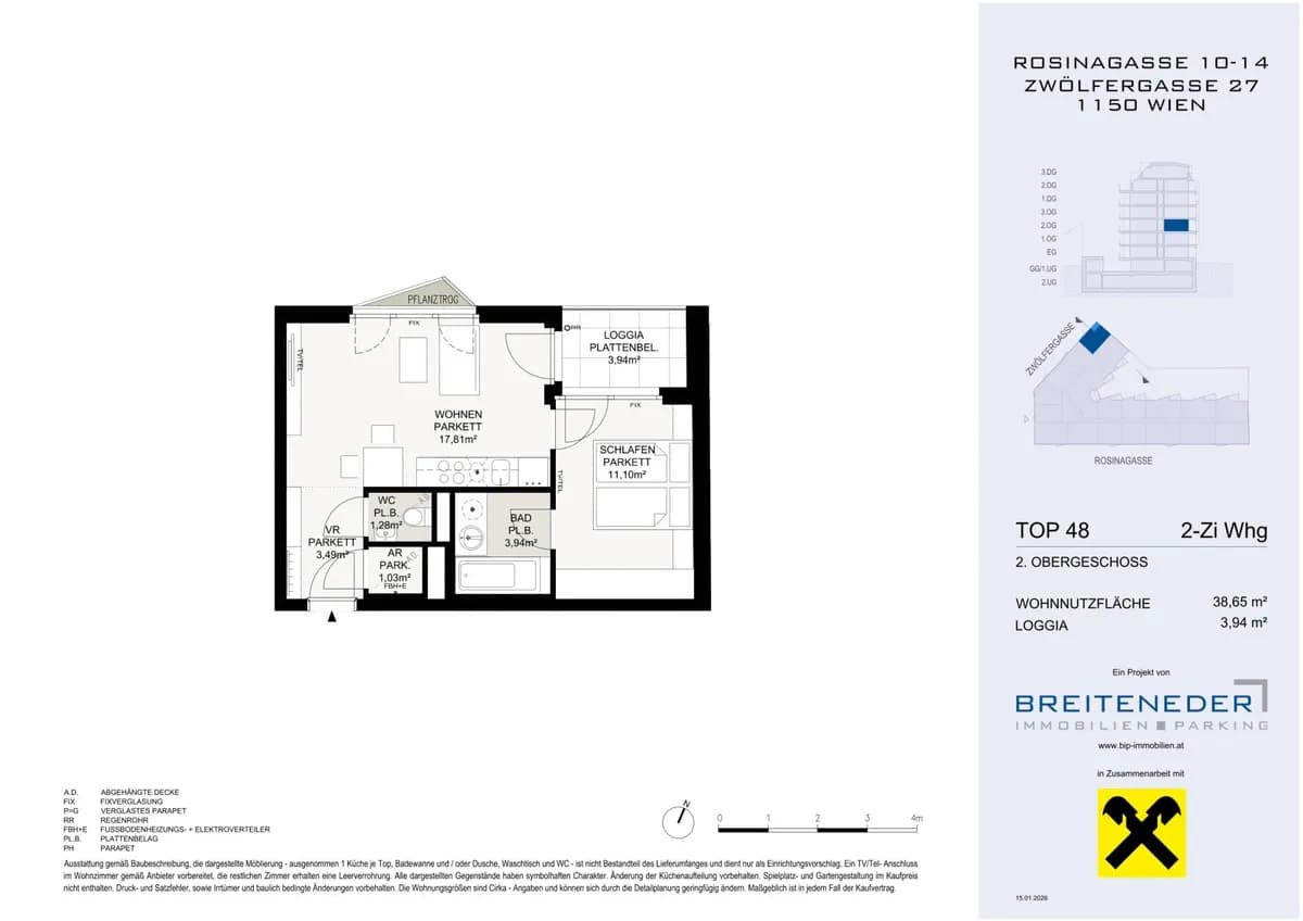 2-Zimmer-Wohnung kaufen in Wien – 38,71 m², € 302.500 – Bild 4 von 4