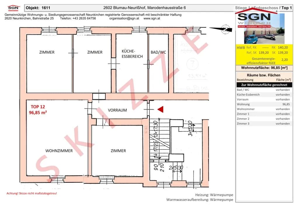 4-Zimmer-Wohnung mieten in Baden – 96,85 m², € 1.061 – Bild 2 von 2