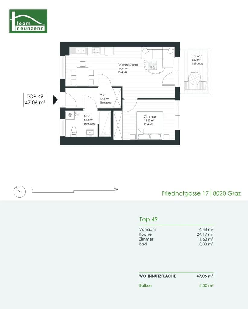 2-Zimmer-Wohnung mieten in Graz – 47,06 m², € 675 – Bild 22 von 22