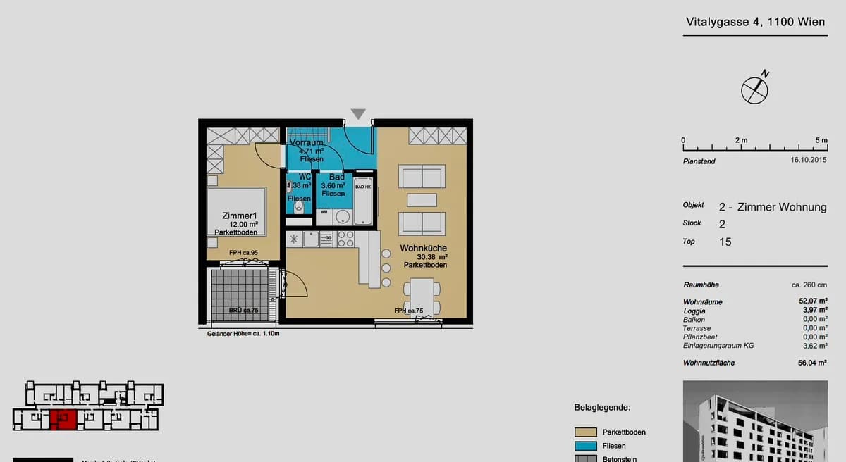 2-Zimmer-Wohnung mieten in Wien – 52 m², € 1.050 – Bild 4 von 12