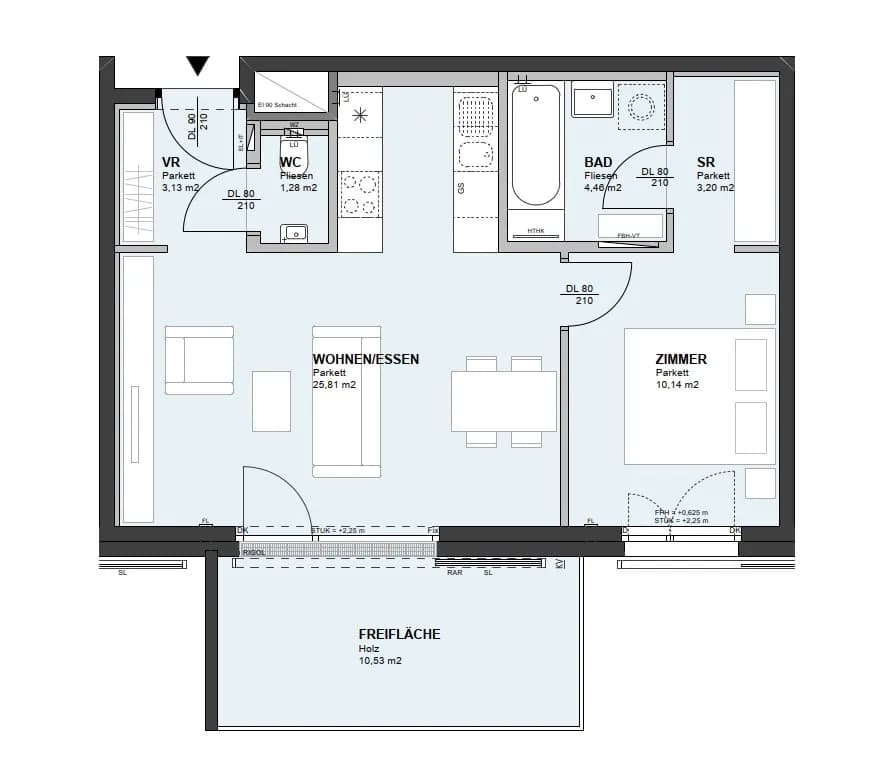 2-Zimmer-Wohnung mieten in Wien – 48,04 m², € 1.099 – Bild 6 von 7