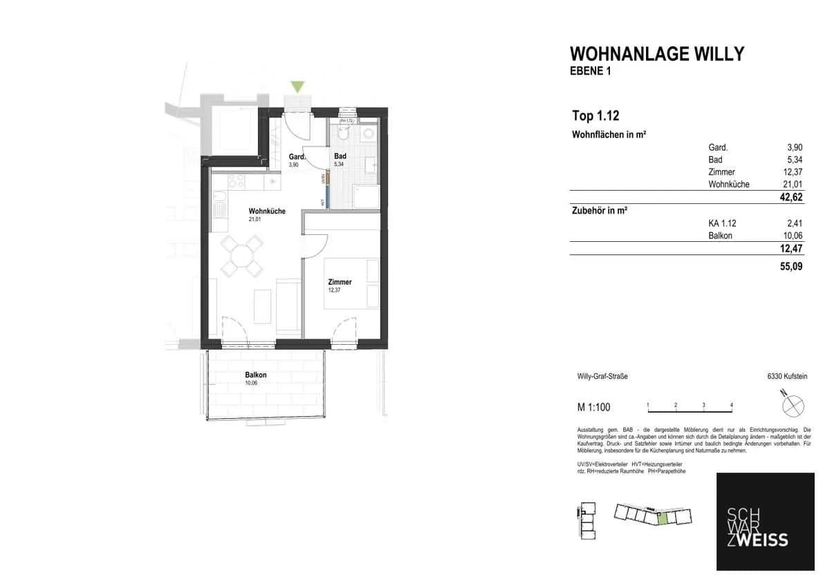 2-Zimmer-Wohnung kaufen in Kufstein – 43,47 m², € 299.000 – Bild 7 von 8