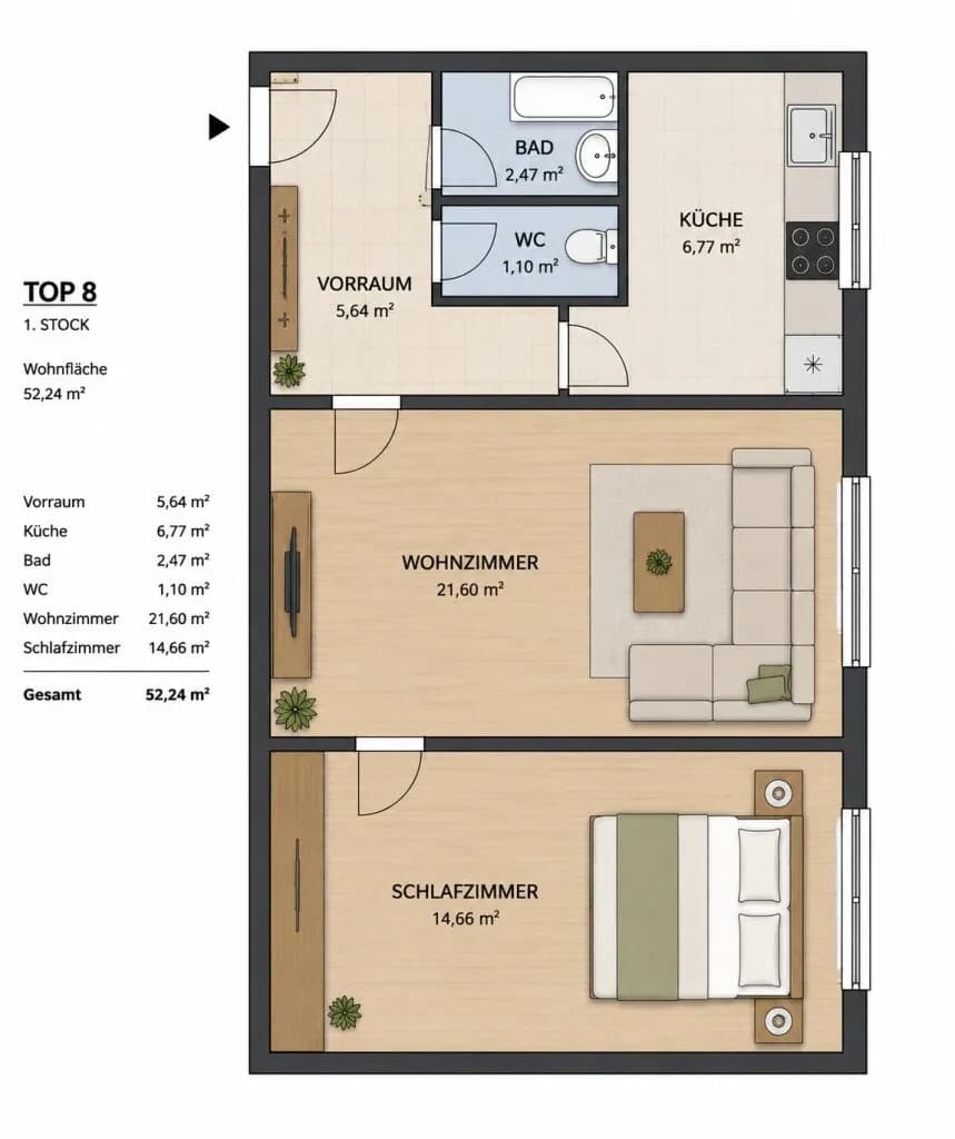 2-Zimmer-Wohnung kaufen in Wien – 52,24 m², € 289.000 – Bild 6 von 6