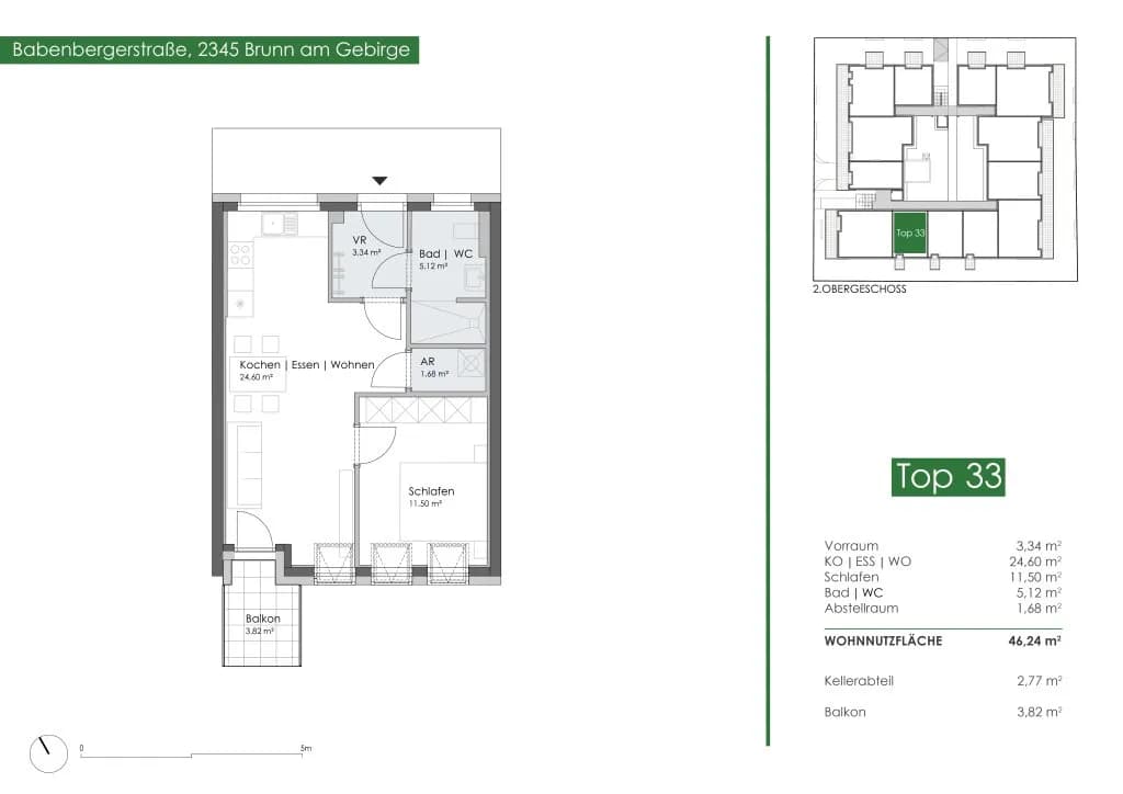 2-Zimmer-Wohnung mieten in Mödling – 46,24 m², € 949