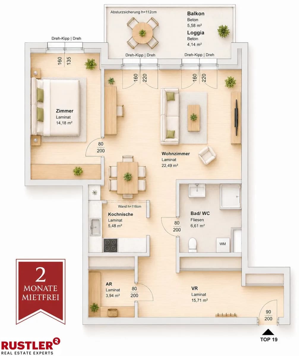 2-Zimmer-Wohnung mieten in Graz – 72,46 m², € 911 – Bild 1 von 2