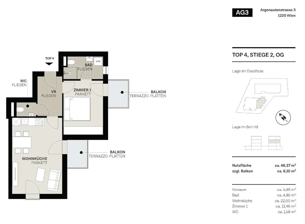 2-Zimmer-Wohnung kaufen in Wien – 46,37 m², € 449.000 – Bild 8 von 14
