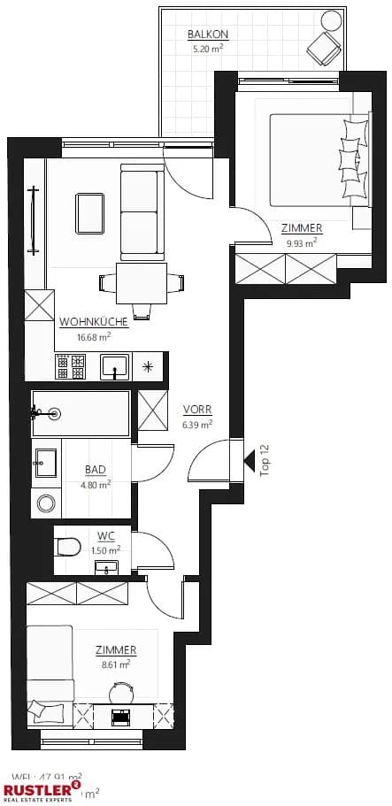 3-Zimmer-Wohnung kaufen in Wien – 47,91 m², € 313.000 – Bild 10 von 12