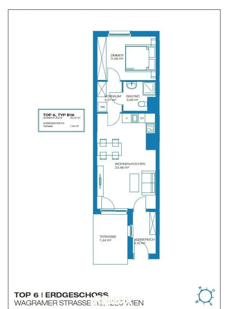 2-Zimmer-Wohnung kaufen in Wien – 45,52 m², € 267.500 – Bild 3 von 4