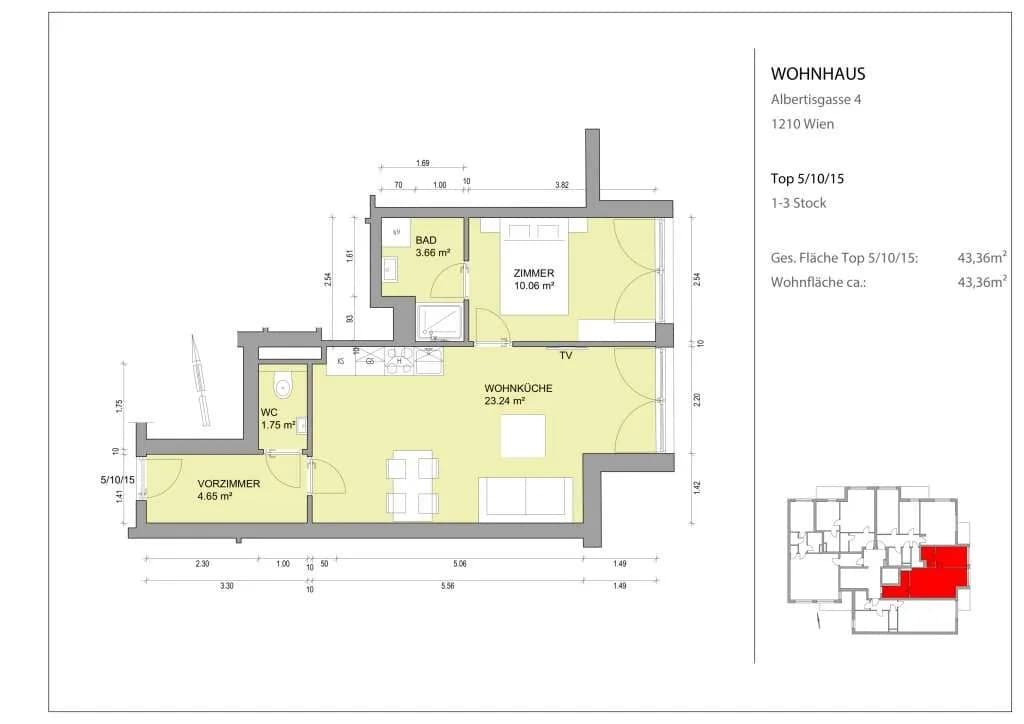 2-Zimmer-Wohnung mieten in Wien – 43,36 m², € 904 – Bild 8 von 8