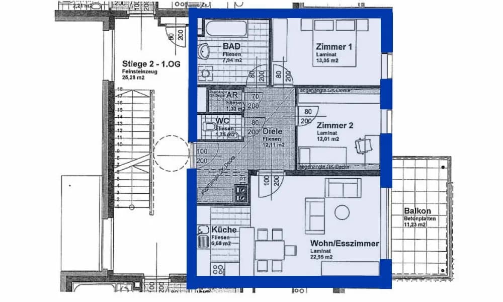 3-Zimmer-Wohnung mieten in Neunkirchen – 77,79 m², € 795 – Bild 2 von 2