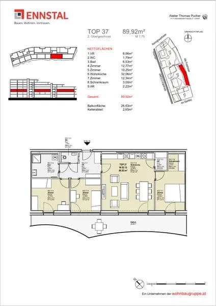 4-Zimmer-Wohnung mieten in Graz – 89,92 m², € 1.264 – Bild 3 von 3