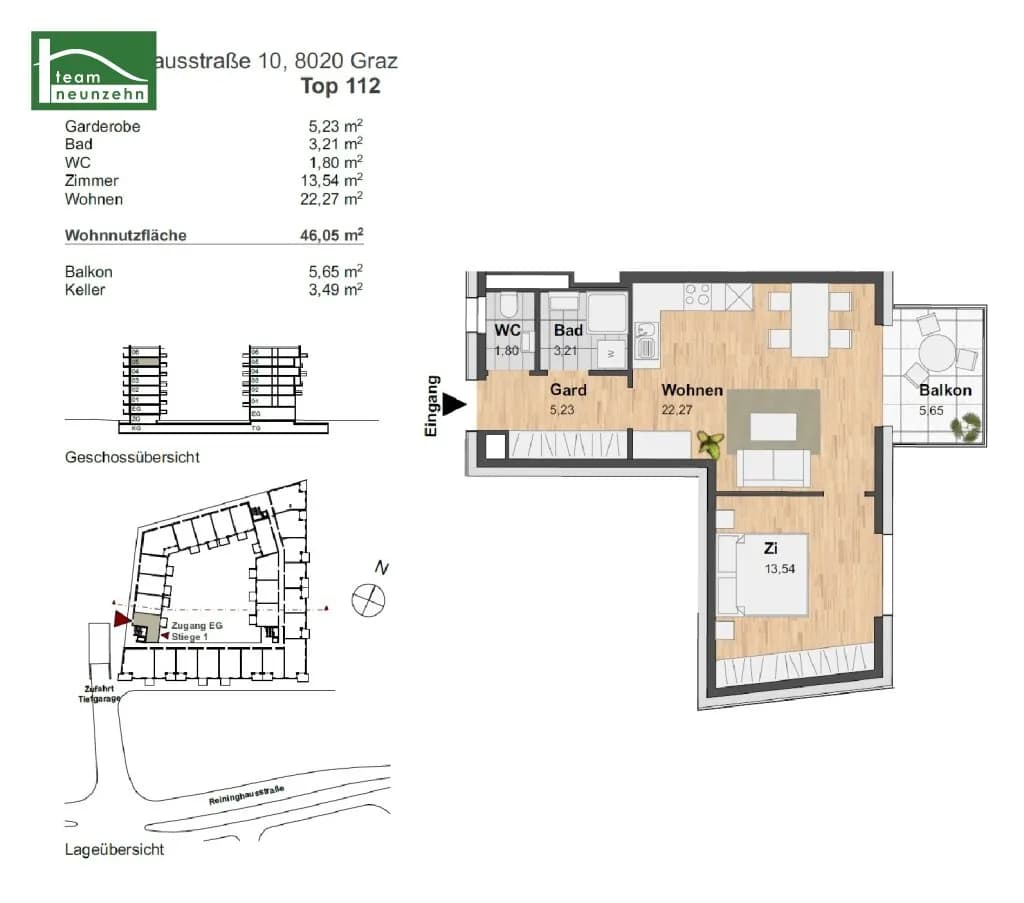 2-Zimmer-Wohnung mieten in Graz – 46,73 m², € 799 – Bild 17 von 17