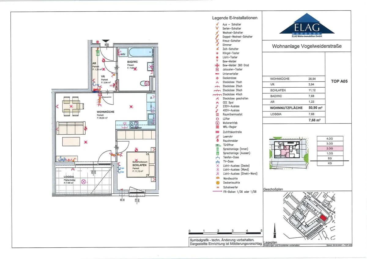 2-Zimmer-Wohnung mieten in Wels – 51,78 m², € 765 – Bild 1 von 4