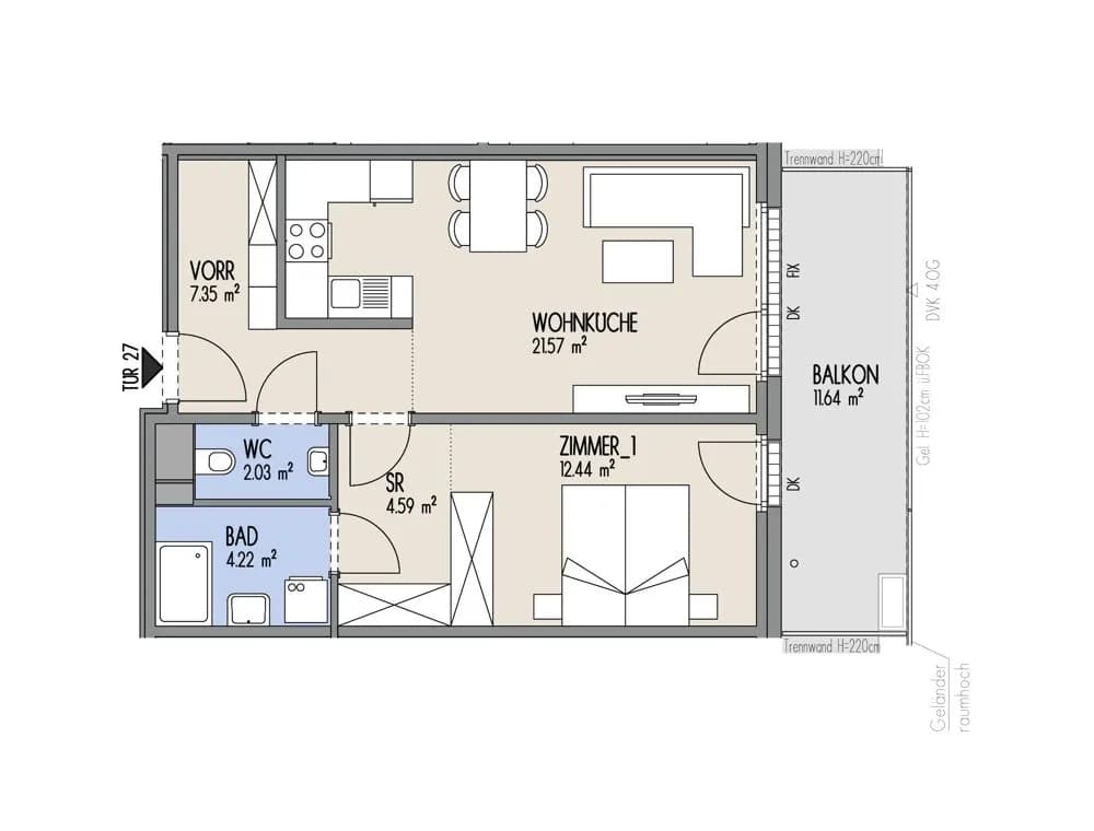 2-Zimmer-Wohnung kaufen in Wien – 52,21 m², € 300.000 – Bild 2 von 3
