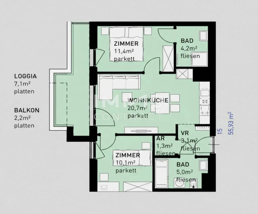 3-Zimmer-Wohnung kaufen in Wien – 55,8 m², € 399.500 – Bild 11 von 11