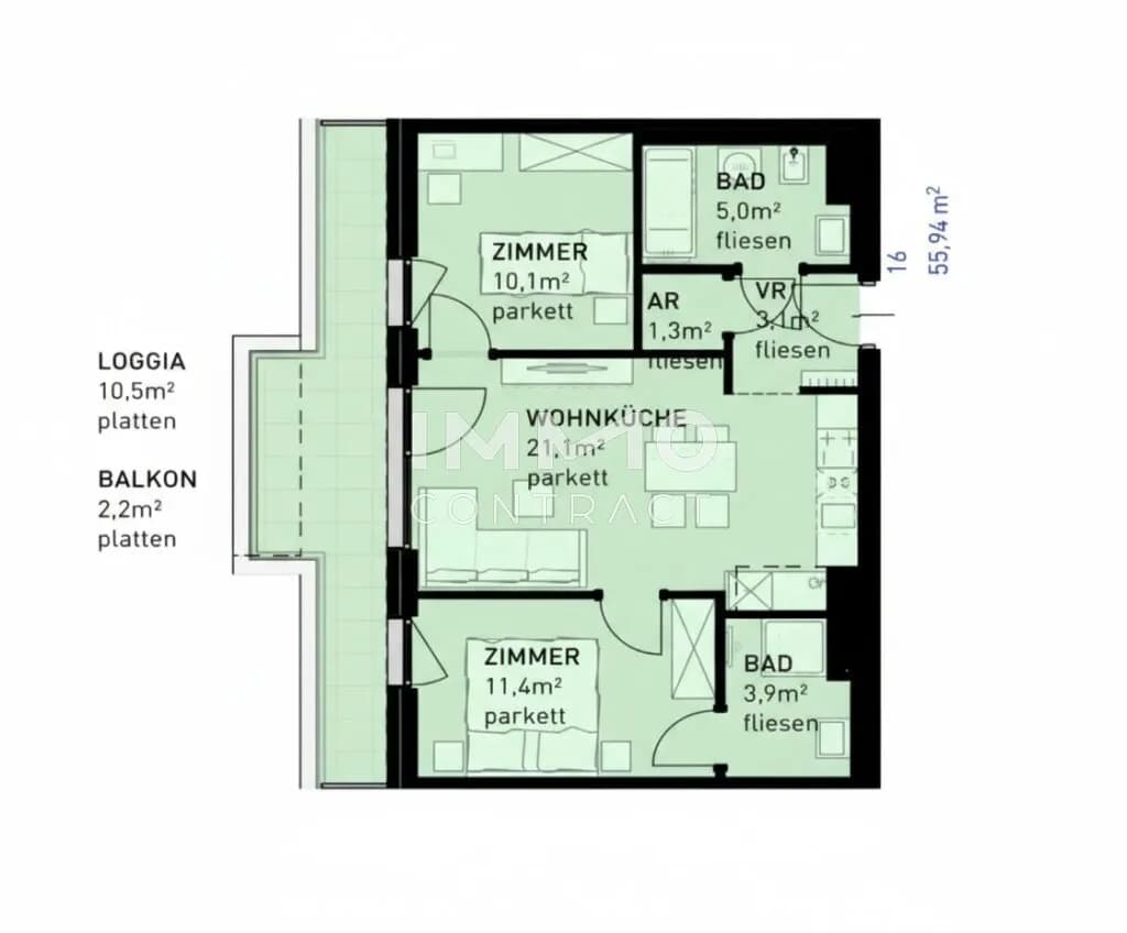 3-Zimmer-Wohnung kaufen in Wien – 55,9 m², € 424.500 – Bild 11 von 11